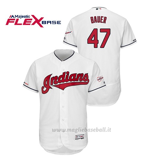 Maglia Baseball Uomo Cleveland Indians Trevor Bauer 150th Aniversario Patch 2019 All Star Game Flex Base Bianco